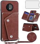 Asuwish Phone Case for Moto Z3 / Z3 Play Wallet Cover with Screen Protector and Credit Card Holder Crossbody Strap Stand Leather Cell Accessories Motorola MotoZ3 Z 3case 3 3Z Z3play Women Girls Brown