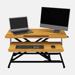 ERGOMAKER Height Adjustable Standing Desk Converter - 81cm (32 Inch) Wide Platform Tabletop Workstation - Quick Sit to Stand Desk Riser for Dual Monitors Bamboo