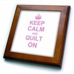 3dRose Keep Calm and Quilt on - carry on quilting - Quilter gifts - pink fun funny humor humorous - Framed Tile, 8 by 8-inch (ft_157760_1)