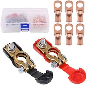 Keadic 8Pcs Copper Battery Terminals Negative and Positive Car Battery Cable Terminal Clamps Connectors with Heavy Duty Copper Ring Terminal Assortment Kit for Car Van Carts