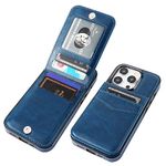 KIHUWEY Compatible with iPhone 15 Pro Case Wallet with Credit Card Holder, Flip Premium Leather Magnetic Clasp Kickstand Heavy Duty Protective Cover for iPhone 15 Pro 6.1 Inch (Blue)