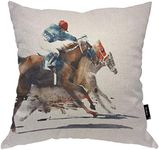 Beabes Horse Race Competition Throw Pillow Case Racing Horses with Creative Jockeys Watercolor Painting Soft Square Cushion Case for Men Women Boys Girls Home Decor Cotton Linen 16x16 Inch