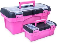 Pink Power Pink Tool Box for Women - Sewing, Art & Craft Organizer Box Small & Large Plastic Tool Box with Handle - Pink Toolbox Sewing Box Tool Storage Box - Portable Mini Locking Tool Boxes (2 Pack)