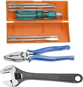 ACHRO 908 Universal Tool Kit Set for Home/Garage/Car/Bike/Industry, Contains 6 Pcs Screwdriver Set & 8 inch Combination Plier, 8 inch Adjustable Spanner (Set of 8 pcs Tool kit)