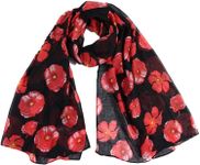 Women Ladies Poppy Print Floral Scarf Remembrance Day Poppies Scarves Wrap Shawl, Fashionable and Lightweight, 70.8x35.4 inches