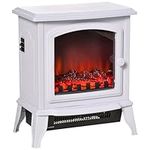 HOMCOM Electric Fireplace Heater, Freestanding Fireplace Stove with Realistic Flame Effect, Overheat Safety Protection, 750W/1500W, White