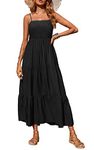 PRETTYGARDEN Women's Summer Maxi Dress Casual Boho Sleeveless Spaghetti Strap Smocked Tiered Long Beach Sun Dresses, Black, Medium