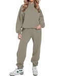 REORIA Women Warm Half Zip Cotton Lounge Wear Sets Soft Co Ord Sets Plus Size Two Piece Outfit Thick Tracksuits Full Set With Fleece Lining Grey Green M