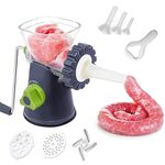 Manual Meat Grinder, 6-in-1 Sausage Filling Machine with Heavy Duty Powerful Suction Base, Versatile Meat Mincer for Beef, Mince, Vegetables, Noodles (Grey)