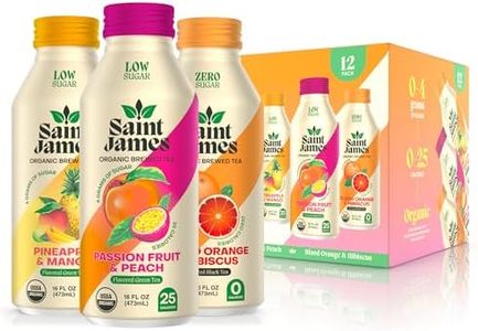 Saint James Iced Tea - Organic Green & Black Tea - Non GMO, Gluten Free, Low Calorie & Low Sugar - Paradise Variety Pack, 12 Pack (16 fl oz each)