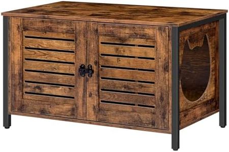 HOOBRO Cat Litter Box Enclosure, Hidden Litter Box Furniture with Shutter Door and Head Mat, Entrance Can Be on Left or Right, Cat Washroom Fit Most of Litter Box, Rustic Brown BF06MW01