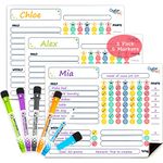 Magnetic Chore Chart 3 Pcs for Multiple Kids & Adults - Fine Tip Markers - Dry Erase Refrigerator Boards - Reward Good Behaviour & Responsibility - Organise The Family