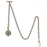 ManChDa Pocket Watch Albert Chain Pocket Watch and Chain, T-bar Chain with Compass Pendant, Curb Link Chain 2 Hook Antique Fob T Bar for Men(Bronze)