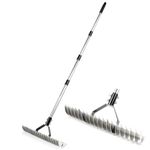 Copiu Thatch Rake, 15-Inch Lawn Dethatcher Rake with Robust Handle, Versatile Grass Grooming Rake, Efficient Stainless Steel Metal Soil Rake for Yard Garden Removing Dead Grass (Black).