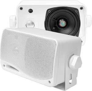Paire d'enceintes Pyle. Haut parleurs de 3.5 " (8.9 cm) imperméables avec une puissance de 200 Watts - Blanc.