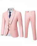 MrSure Men’s 3 Piece Suit Blazer, Slim Fit Tux with 2 Button, Jacket Vest Pants & Tie Set for Party, Wedding and Business Light Pink