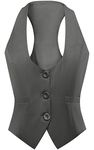 Foucome Women's Waistcoats Fully Lined 3 Button V-Neck Work Office Ladies Waistcoat Racerback Formal Waist Coat Grey, M