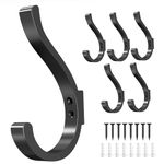 Wall Hooks for Hanging Coat and Towel - Heavy Duty Large Hanger for Backpack, Robe, Purse, Clothes, Rack for Closet and Door Wall Mounted, Black 6-Pack, Screws Included