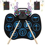 Electronic Drum Set, Uverbon Portable Roll-Up Drum Pad Electronic Drum Kit 9 Silicon Built-in Dual Stereo Speakers, Bluetooth Wireless Electric Drums for Kids Beginners