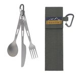 SANTTA Titanium Camping Utensils, Ultra Light Spoon Fork Knife 3 Piece Set, Cutlery Set with Pouch and Carabiner for Outdoor Camping, Hiking, Backpacking, Hiking, Picnic and Travel…