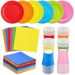 90 Pack Colorful Party Paper Plates Cups Napkins, Rainbow Party Tableware Set Multicolor Paper Dinner Plates Luncheon Cocktail Napkins 250ml Paper Cups for DIY Birthday Holiday Party