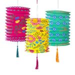 Talking Tables PAPERLANTERN Pack of 3 Chinese Tassels | Pink, Yellow & Blue Hanging Decorations for Birthday, Mexican Fiesta, Garden Parties, Encanto Theme, Boho Paper Lanterns 3PK