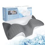 Cervical Pillow for Neck Pain Relief-HOMCA Ergonomic Memory Foam Cooling Pillow with Ice Silk Pillowcase, Orthopedic Contour Bed Pillow for Side, Back and Stomach Sleepers(Gray)