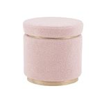 Linon Lexington Blush Sherpa Round Storage Ottoman with Wood Accent