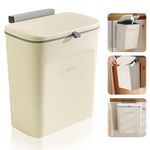 Hanging Trash Can with Lid, 9L Kitchen Bin with Sliding Lid, Plastic Cupboard Bins for Kitchen, Applicable to Cabinets, Kitchen, Motorhome, Bathroom, Bedroom, Living Room, Office