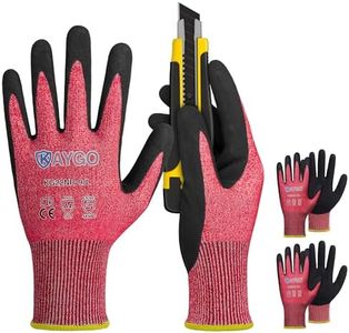 KAYGO Cut Resistant Gloves Micro Finishing Nitrile Coated,ANSI Cut Level A4,KG22NB,3D-Comfort Stretchy Fit Safety Work Gloves, Firm Grip,Machine Washable,3 Pairs,Red,L
