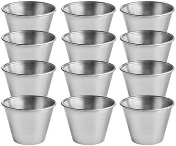 Notana Smooth Stainless Steel Round Cup - 2.5 oz Metal Sauce Cup Set - Stainless Steel Ramekin for Kitchen Use, Restaurant Stainless Sauce and Dipping Cup 12 Pack