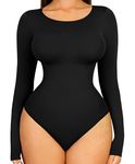 FeelinGirl Seamless Long Sleeve Thong Bodysuit for Women-Tummy Control Shapewear 2022 Fall Fashion Top Shirts Body Shaper Round Neck Leotard Basic Clothing Gift Black