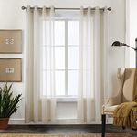 CUCRAF Voile Sheer Curtain, Eyelet Top Solid Linen Look Voile Curtains For Living Room, Window Treatments Volile Curtain for Bedroom, 2 Panels (Linen Color, 55" Wx84 L)