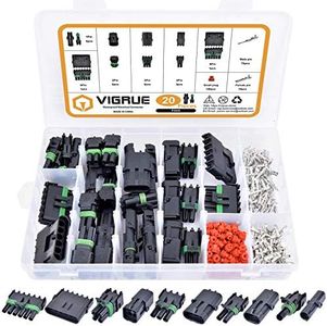VIGRUE 20 Sets 1/2/3/4/6 Pin Connector Weatherpack Connectors Kit, Waterproof Automotive Electrical Wire Connectors Plug Kit