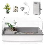 Turtle Tank Habitat, Acrylic Aquatic Tortoise Aquarium Starter Kit with Multi-Function Area, UV Basking Platform Light Lamp, Water Pump Filter, Bottom Drainage Plug for Small Reptile Hermit Crab