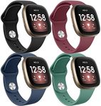 [4 Pack] Silicone Bands for Fitbit Versa 4 Bands&Fitbit Versa 3 Bands, Fitbit Sense 2 Bands&Fitbit Sense Bands, Soft Adjustable Sport Wristbands Women/Men for Fitbit Versa 4/3 / Sense/Sense 2