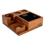 IKAPE V3 Espresso Knock Box, 58MM Espresso Coffee Organizer Box Fit for Storage 58MM Espresso Tamper, Distributor, Pure Natural Walnut Base with Special Portafilter Basket Station(4 in 1)