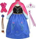 BUNAOWA Anna Princess Dress for Girls Snow Party Dress Cosplay Halloween Christmas Birthday Party Dress Up (4-5T)