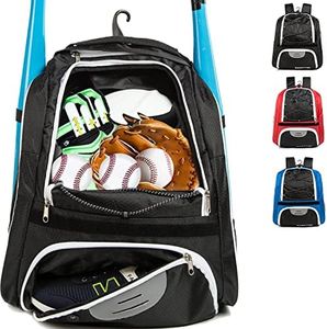 MARITTON Baseball Bag - Bat Backpack for Baseball, T-Ball & Softball Equipment & Gear for Youth and Adults with Shoe Compartment and Hold Bat, Helmet, Glove and Shoes. (BLK)