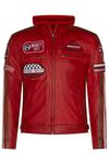 Mens Red Leather Biker Hood Racing Moto Jacket 3XL