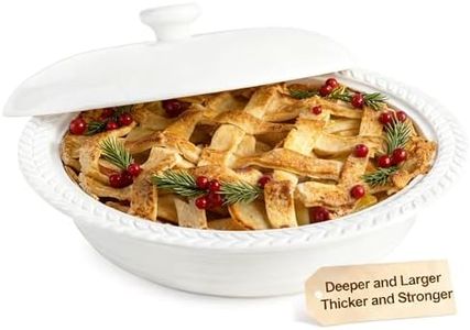 Cormomu Deep Dish Pie Pan with Lid, 11 inch Ceramic Pie Dish, Round Baking Dish for Apple, Quiche, Pot Pies, Tart, etc, Microwave, Dishwasher, and Oven Safe