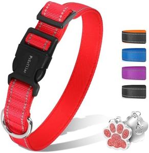 PcEoTllar Collier pour Chien, Collier Réfléchissant pour Chien, Réglable Classique Collier en Respirant Néoprène Doux pour Petits Moyens et Grands Chiens, Rouge-S