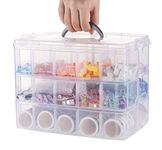 Anstore Craft Storage Box with Compartments, 3-Tier 30 Sections Transparent Stackable Plastic Box Organiser with Handle, Practical Sorting Box for Crafts, Jewelry, Toy, Sewing Accessories (Large)