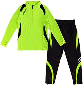 Hiheart Boys Quick Dry Long Sleeve Jogger Set 2 Piece Athletic Tracksuit, Green, 10-11 Years
