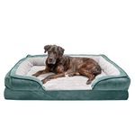 Furhaven XXL Memory Foam Dog Bed Perfect Comfort Plush & Velvet Waves Sofa-Style w/Removable Washable Cover - Celadon Green, Jumbo Plus (XX-Large)