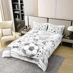 Erosebridal 100% Organic Cotton Football Comforter Cover, Hand Drawn Sketch Soccer Flag Network Team Sports Duvet Cover for Boys Teens Men, 2 Pieces Bedding Set, Full Size, White Black, No Comforter