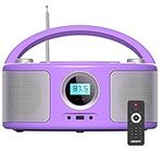 Portable CD Player Radio Boombox with Bluetooth,FM Radio,CD-MP3/CD-R/CD-RW Compatible,CD Players for Home or Outdoor,CD Player Boombox with Remote Control(Purple)