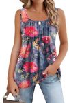 Zeagoo Sleeveless Floral Tank Tops for Women Summer Square Neck Pleated Babydoll Flowy Soft Tunic Tank Top