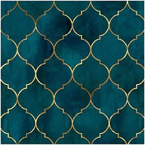 HaokHome Peel and Stick Wallpaper Graphic Trellis Emerald/Gold Removable contactpaper for Home Bathroom Decorations 0.45m X 3m