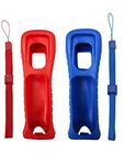 2 x Silicone Skin Cover Shell Case with Wrist Strap rope for Nintendo Wii Remote controller (Red+Blue)